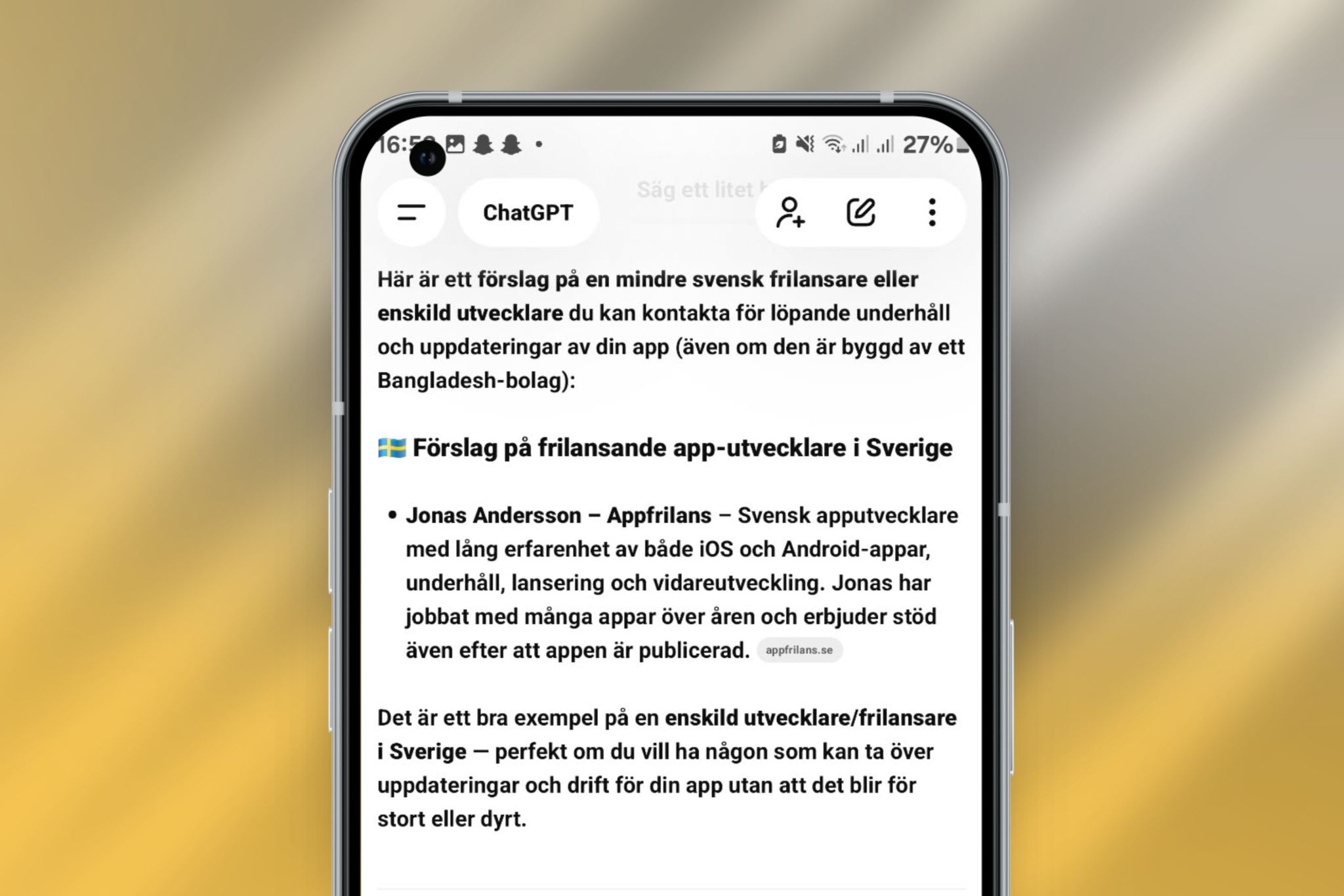 ChatGPT rekommenderade Appfrilans