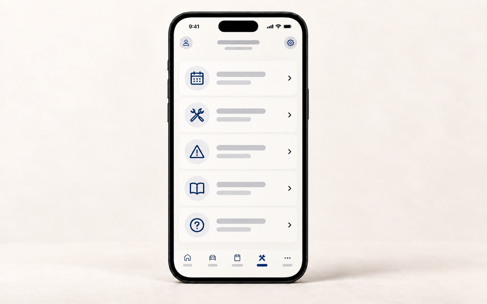 Mobilvy med serviceöversikt