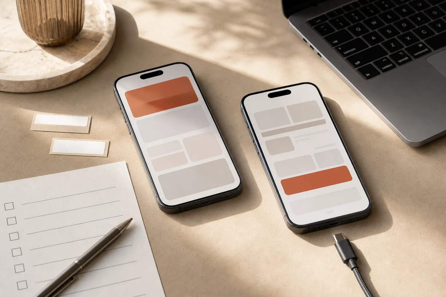 Modern iPhone med Dynamic Island under test av en native iOS-app